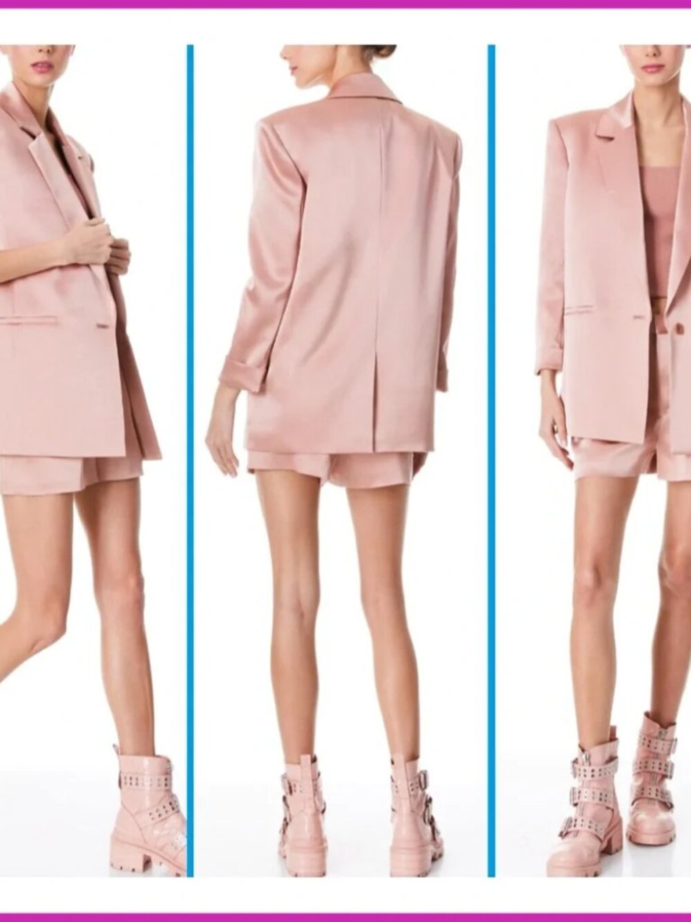 NWT Alice + Olivia Shan Ruched Sleeve Boyfriend Blazer Burnt Rose 2 Satin